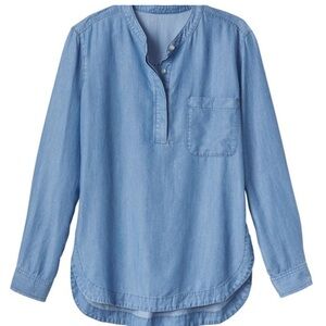 Athleta Henley Popover Tunic‎ Chambray Top 100% Tencel